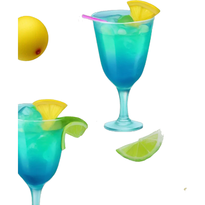 Bluish green cocktail with pink and yellow emoji
