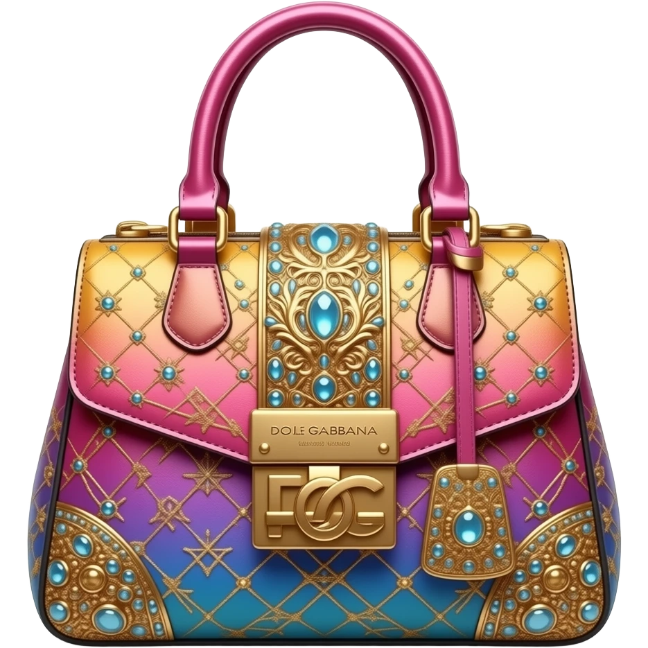 Hyperrealistic luxurious dolce and Gabbana bag, in an bold bright ombre color, with a metallic embellishment, highly detailed, isolated, 3d rendering, high definition  emoji