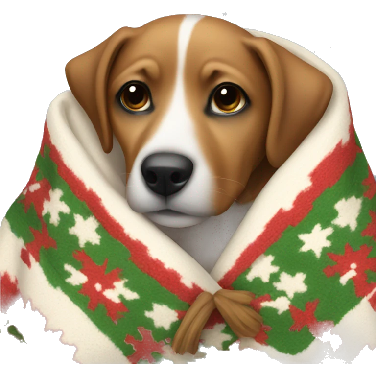 dog snuggled in Christmas blanket emoji