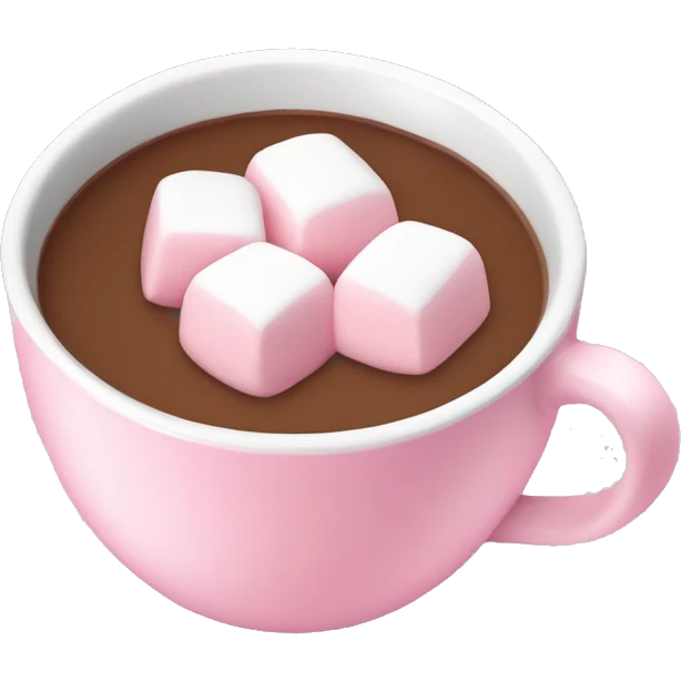 Hot coco with marshmallows in a baby pink cup no face emoji