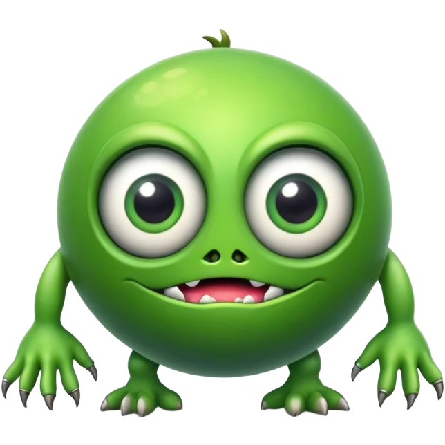 Green spherical monster with one large eye and limbs emoji