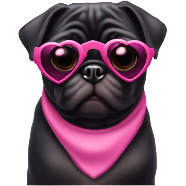 Black pug wearing heart shaped pink glasses  emoji