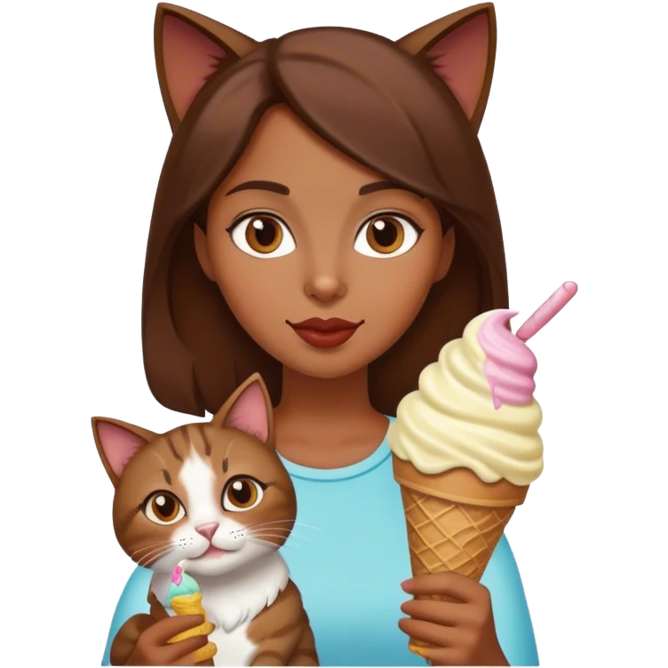 A brown hair woman with a cat eating ice cream  emoji