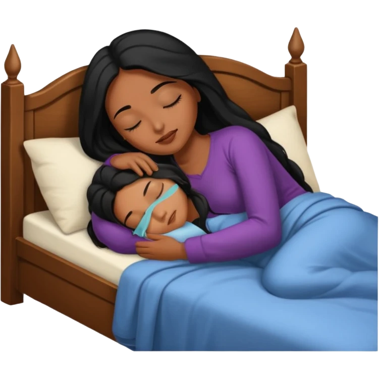 gorgeous brown skin woman with long black hair sleep in bed emoji