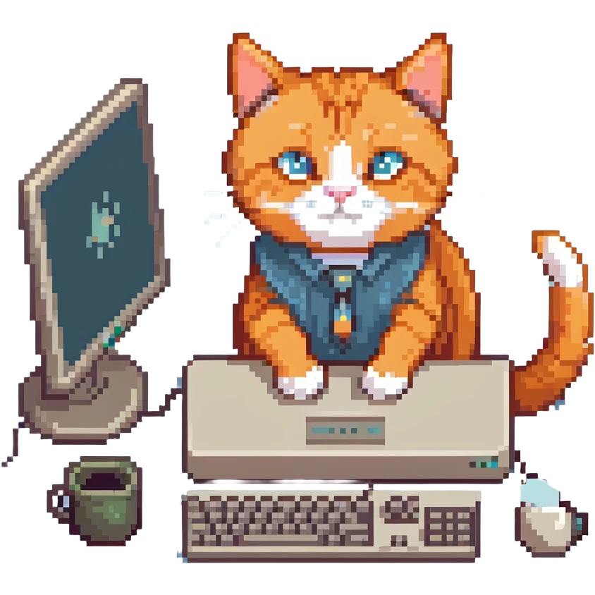 orange cat typing on desktop computer emoji