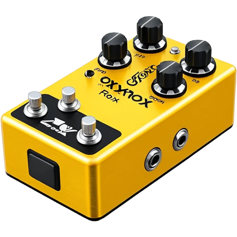 Yellow FOXROX “FR 100” guitar pedal with 4 black knobs and 2 silver switches emoji