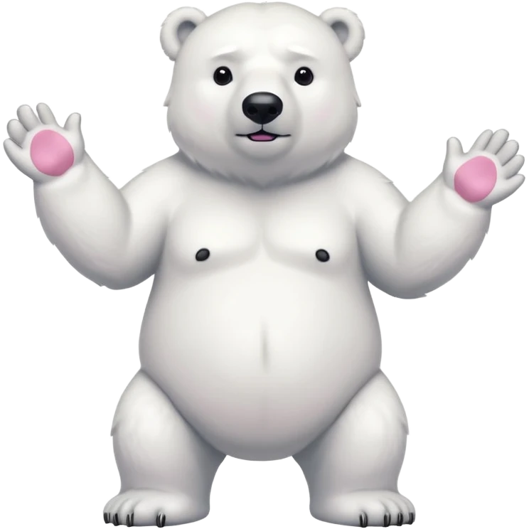 Make a humanoid polar bear shrugging, showing only from chest above, no legs, his nose must be pink emoji