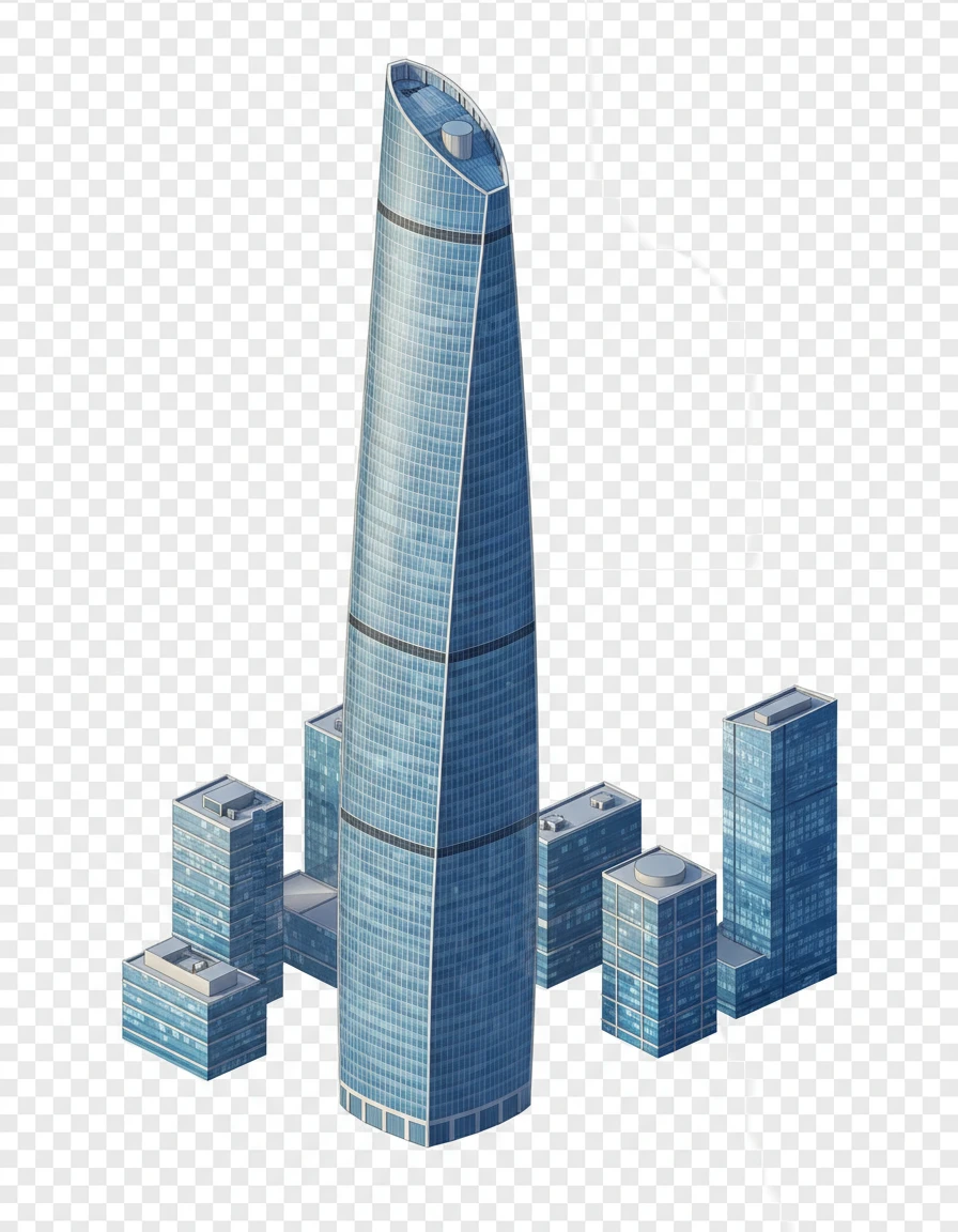 Изометричная, яркая, детализированная, объемная и фотореалистичная иллюстрация башни Федерации Восток в Москве . Чёткие контуры, не размазанные линии, высокое качество, прозрачный фон, не обрезать края картинки emoji