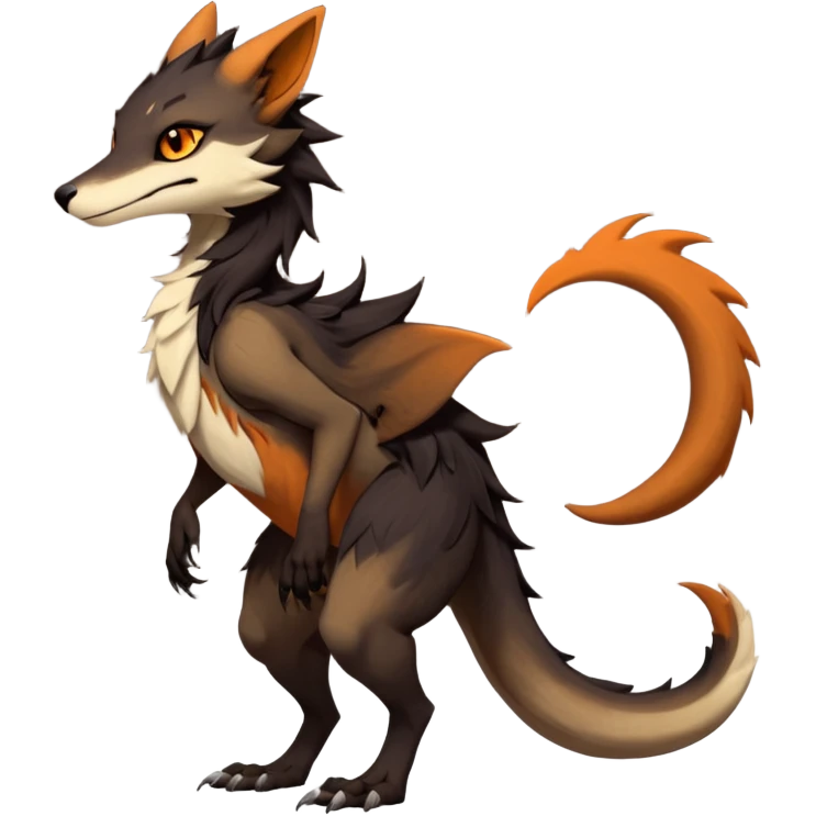Brown and beige badass elegant wild beautiful natural cute badass epic exotic anthro modern furry 2-legged sergal-vernid-creature, full body, dark-brown-black-gradient pretty hair, with a long tufted tail, beautiful hazel-orange eyes, aesthetic, art by LiLaiRa, art by art by Falvie emoji