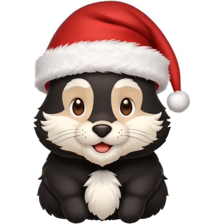 miniature black pinmcher in santa aht emoji