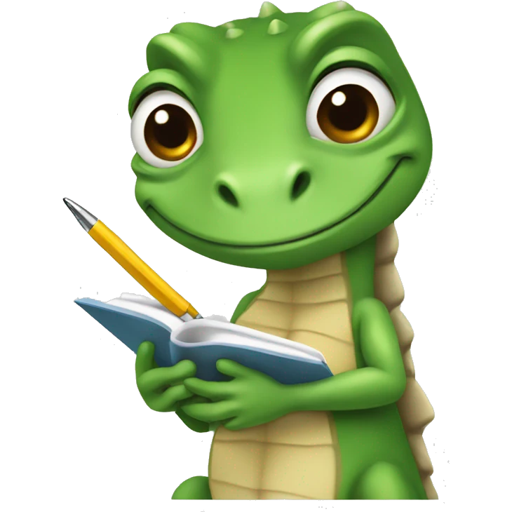 female lizard holding a pen and notepad emoji