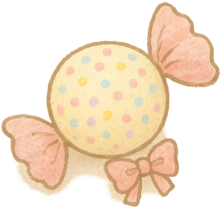 tiny pastel candy, Japanese hand-drawn kawaii style, full object, with a tiny bow emoji