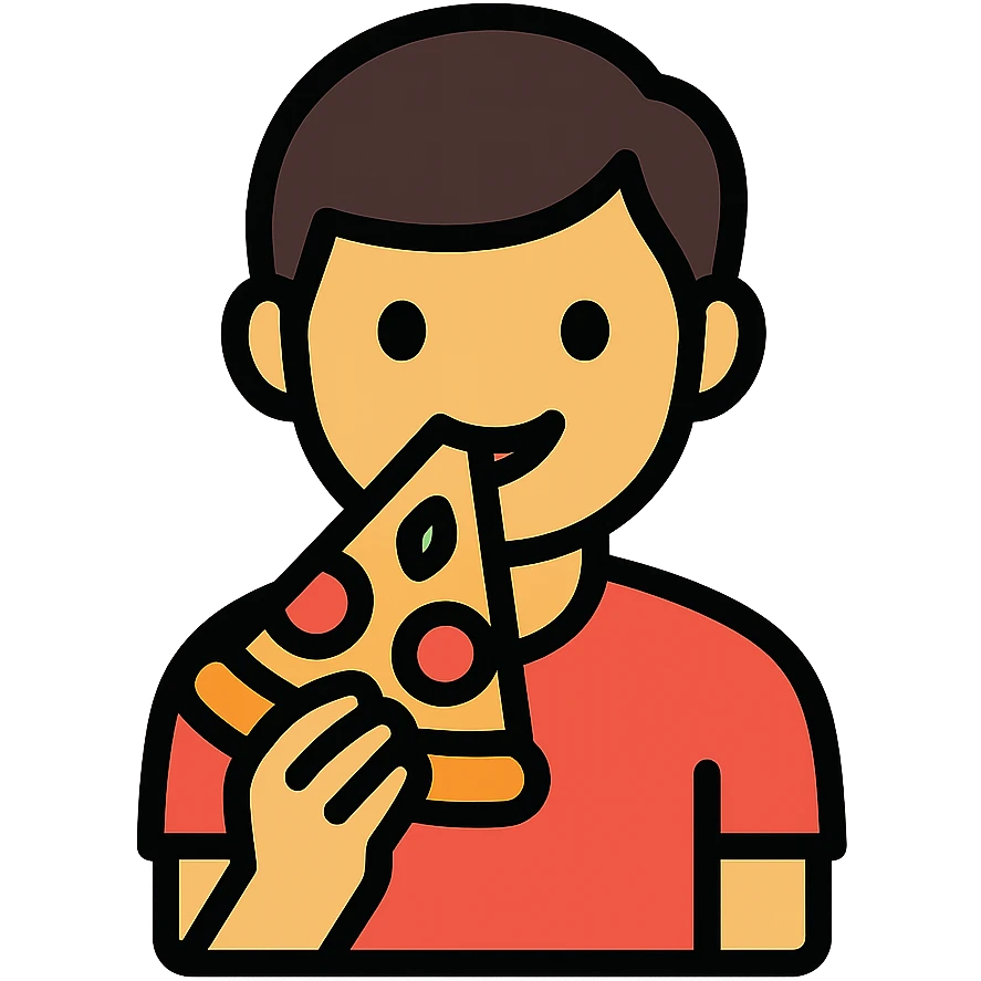 color outline icon of man eating pizza emoji