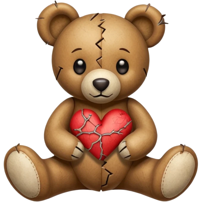 broken toy bear with a stitched heart emoji