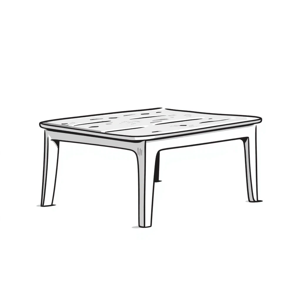 rectangle kitchen table with white legs and light wood top in hand drawn doodle style emoji