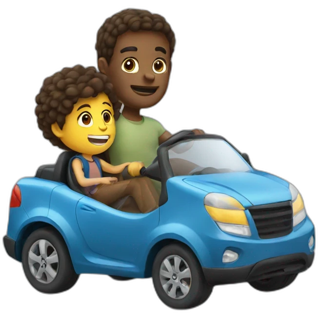 man riding a car with a boy emoji