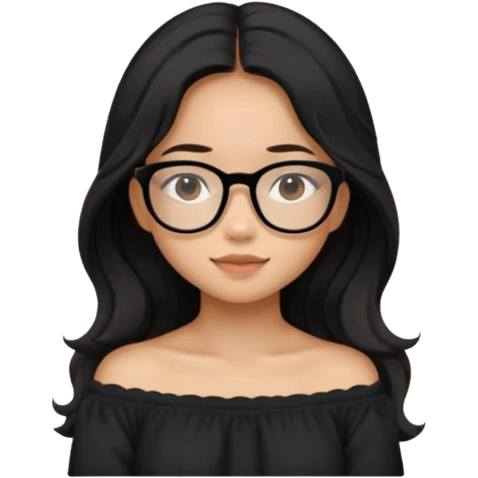 teen Filipina girl with black glasses and long black slightly wavy hair with cute cozy off the shoulder top emoji