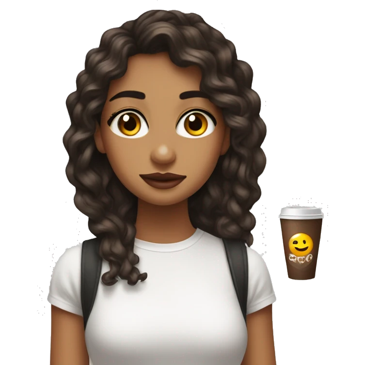 Pelo largo,morena y de ojos cafés con un camiseta blanca sin mangas emoji