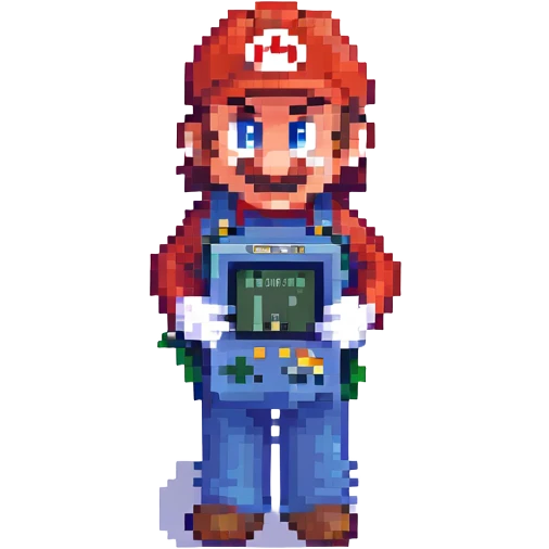 Super Mario with a Gameboy, retro pixel art vibe emoji