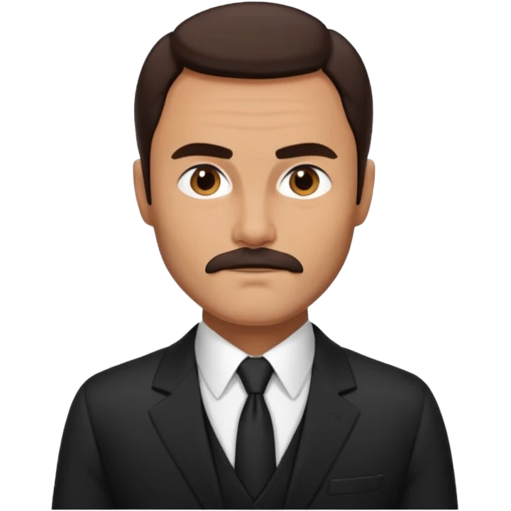 John Saxon with dark brown hair and short mustache, black suit, tan skin emoji