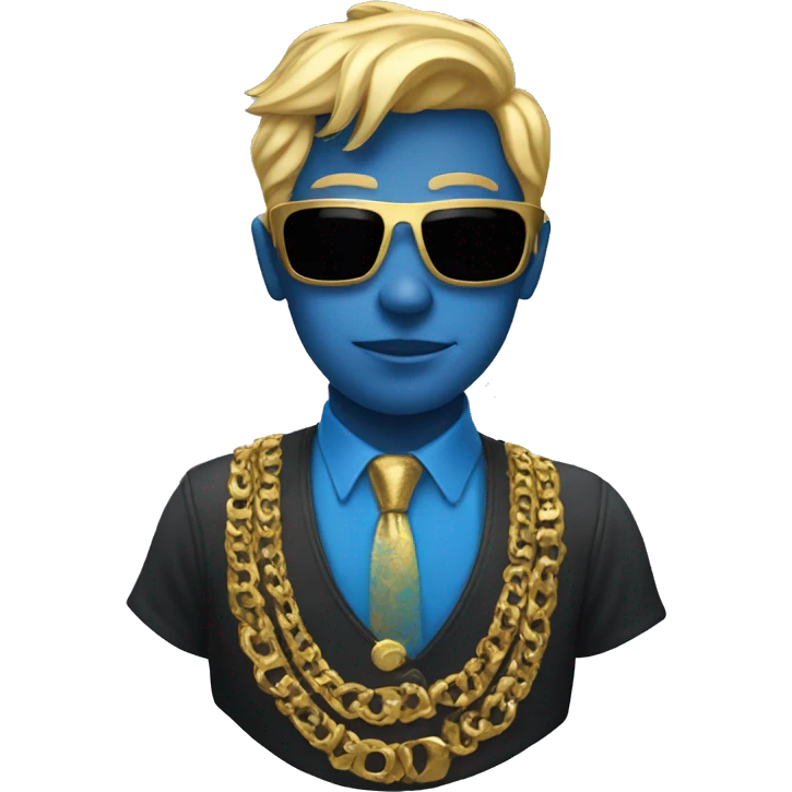 A blue person with gold hair and a gold sunglasses  emoji