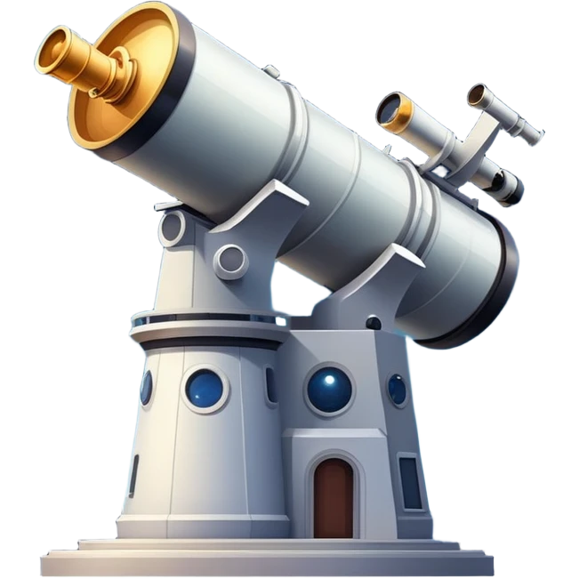 An icon featuring an observatory with a giant telescope, set against a starry sky. The design includes visible planets, distant stars, and galaxies, symbolizing the study of astronomy and celestial exploration. Transparent background highlights the wonder of the universe. emoji