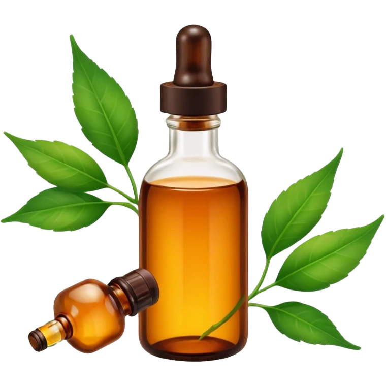 bottle of essential oil with a leaf emoji