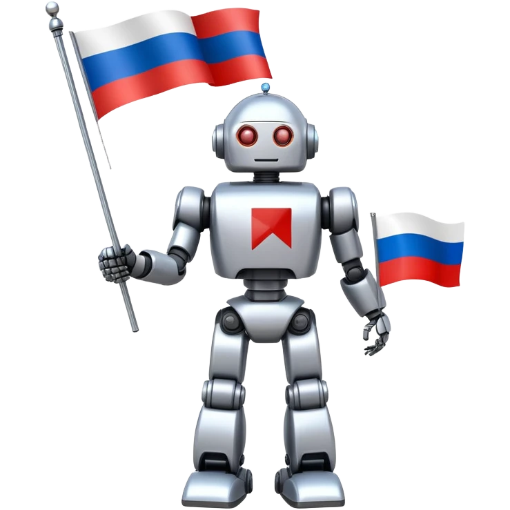 Futuristic robot holding a Russian flag emoji