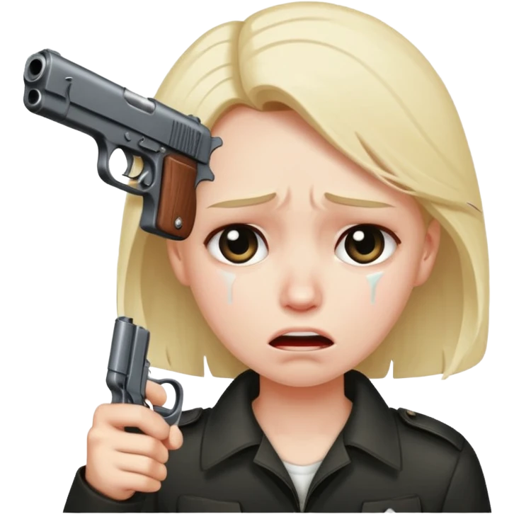 sad face with a gun pointed to its head emoji