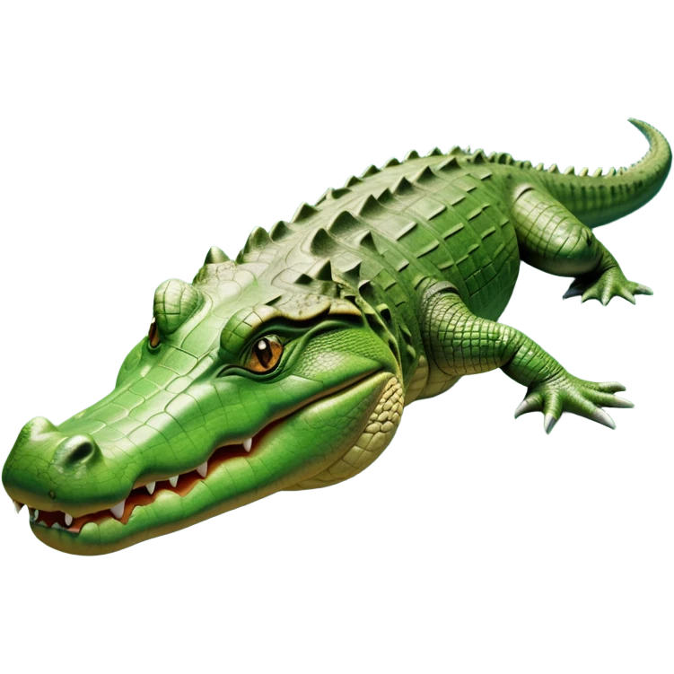 cinematic-crocodile-realistic-full-body-on all fours-emoji,-massive-scaled-body-partially-submerged-in-shallow-water,-head-tilted-dramatically,-rough-green-and-brown-hide-textured-with-deep-ridges,-simplified-yet-realistic-focused-features, head held high emoji