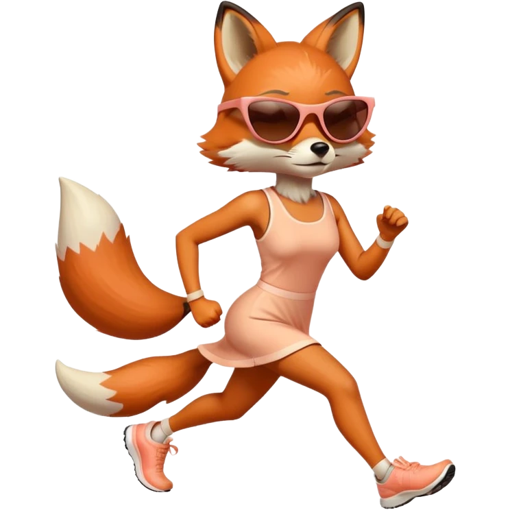 serious anthropomorphised female fox in stylish dress with sunglasses jogging upright emoji