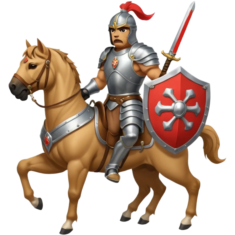 A bullmastiff as a legend with sword and shield on a horse emoji