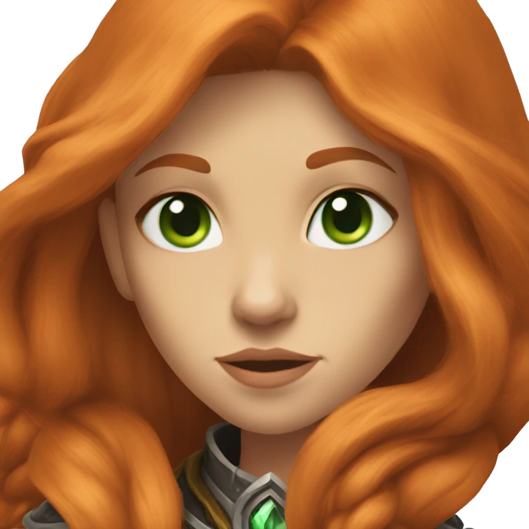 female human from world of warcraft, long ginger hair, green eyes emoji