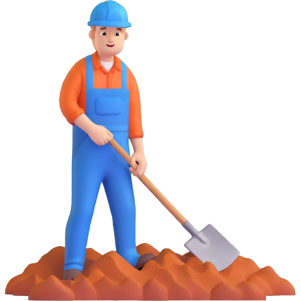 man digging with a shovel, wearing blue overalls emoji