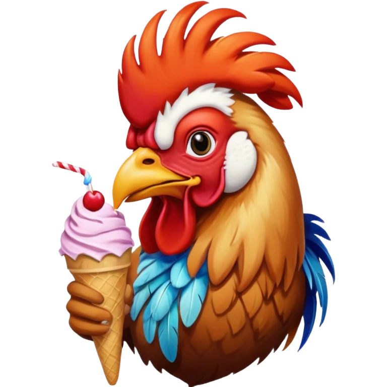 Rooster eating ice cream emoji