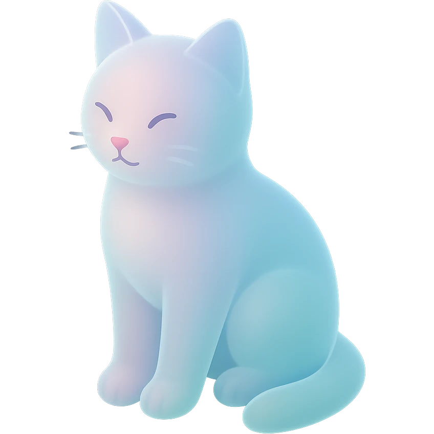illustration of a sitting cat with soft pastel colors and translucent effect, matte glass style emoji