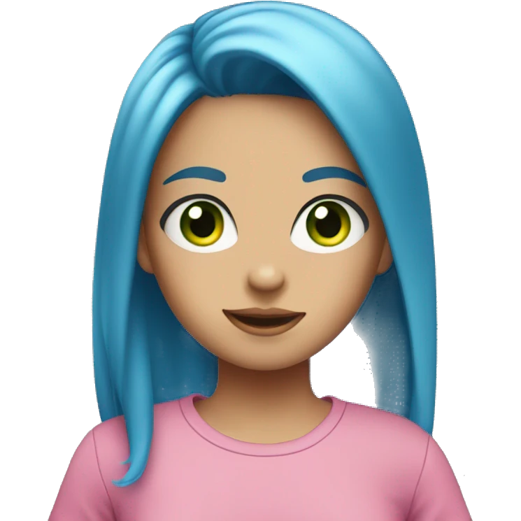 Girl with blue hair and green eyes in a pink t-shirt emoji