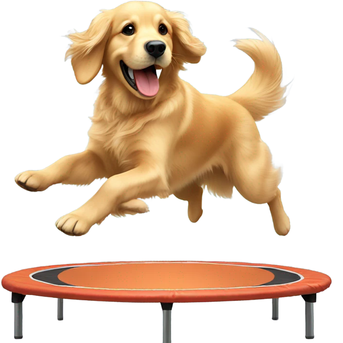 Golden retriever, bouncing on a trampoline emoji