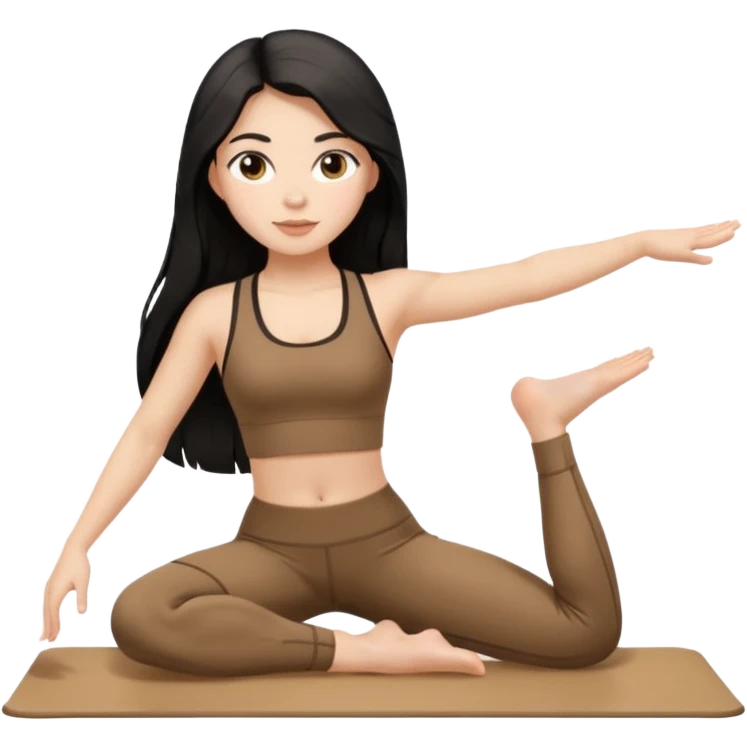 pilates girl in brown set whit black long hair  emoji