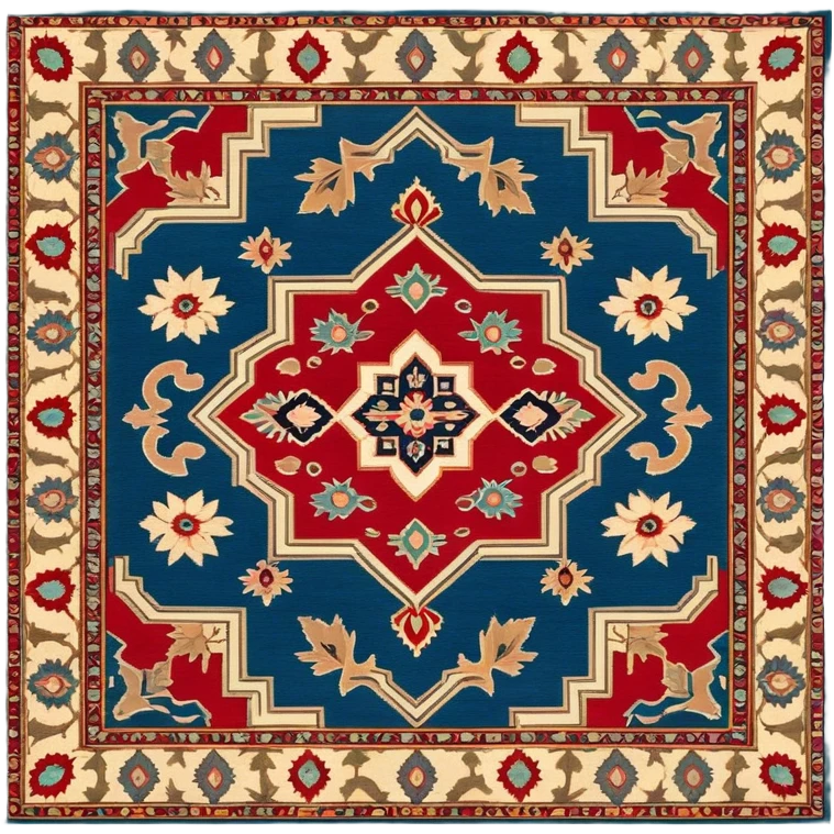 Cinematic Realistic depiction of a richly patterned Turkish carpet, rendered with exquisite details and vibrant colors, set against a soft, warmly lit background that emphasizes its artisanal craftsmanship emoji