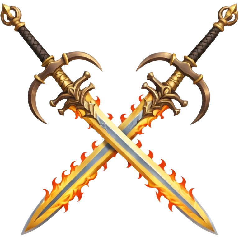Two powerful on fire fully golden fiery royal crossed swords emoji
