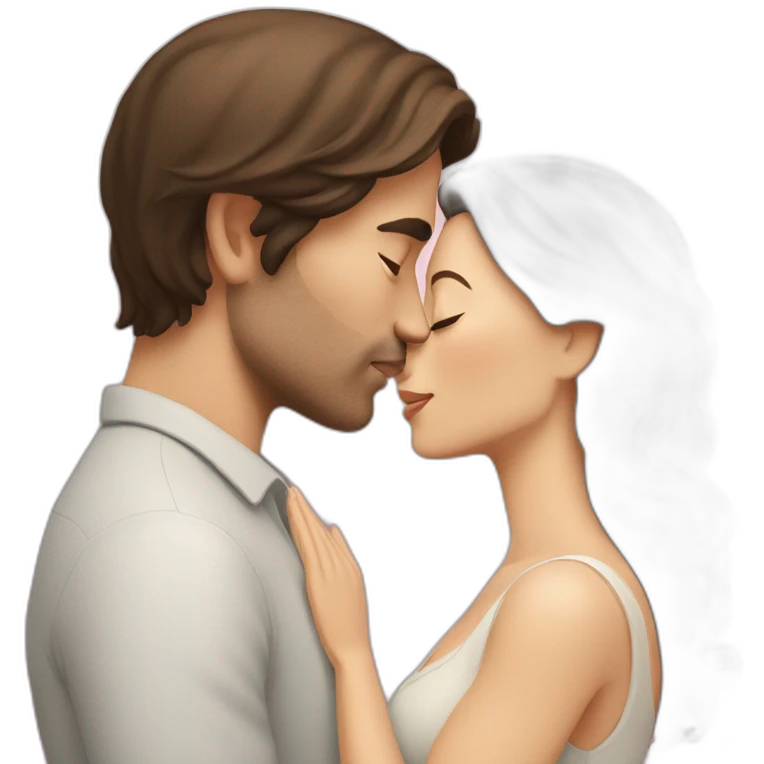 White Man with short dark hair kissing white woman with long brown hair emoji