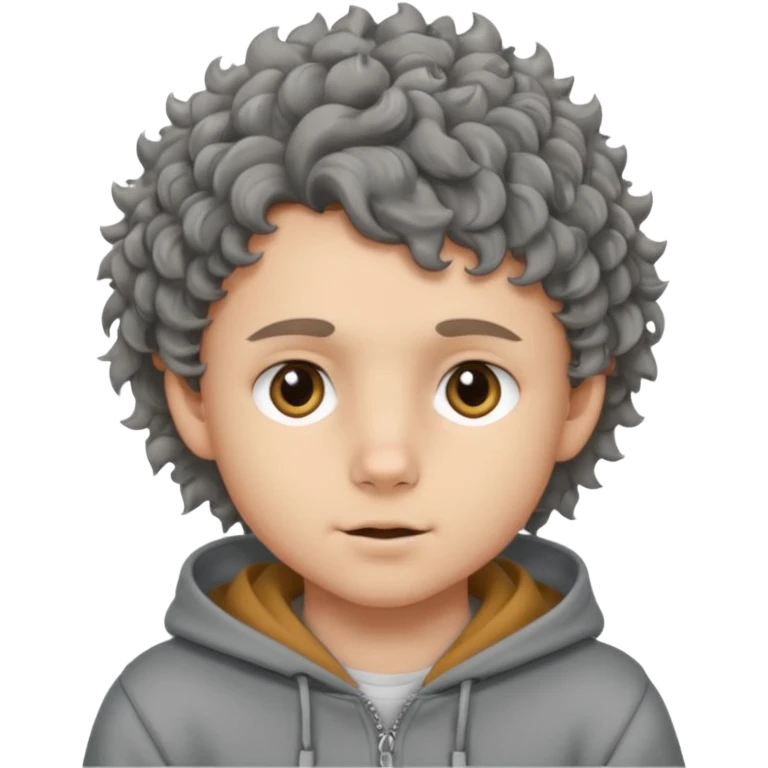 baby face 18 year old boy with grey hoodie and curly-wavy wolf cut hair emoji