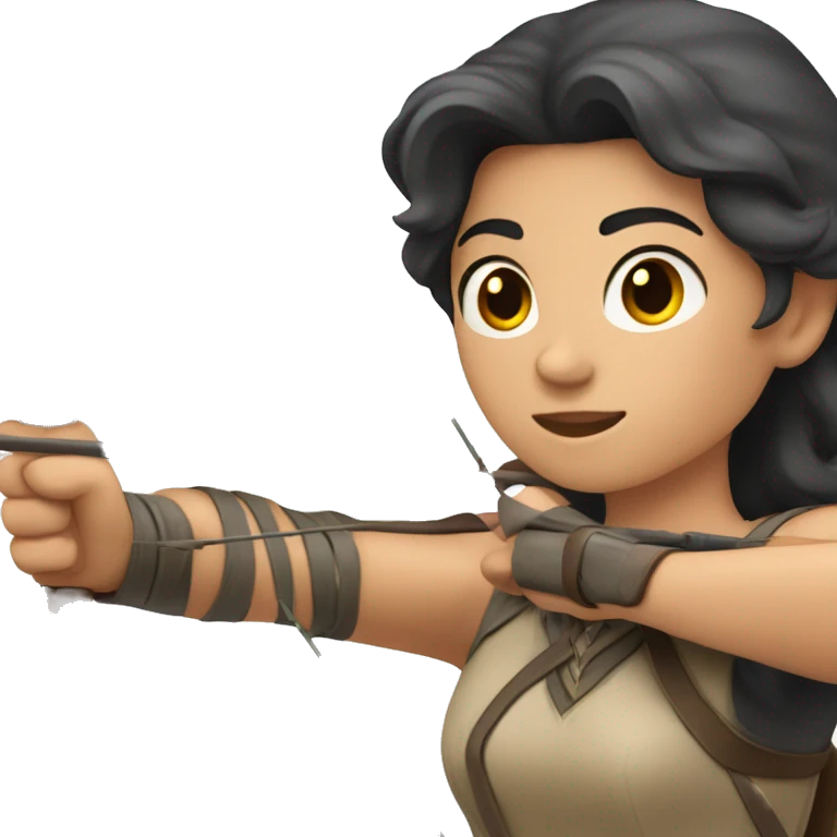 a male archer aiming with a bow in her hand but no arrow, dark hair, bright skin, emoji