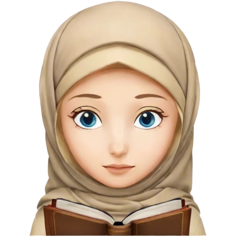 Turkish blonde lilac design Hijabi girl with blue eyes and beautiful finish reading quran emoji