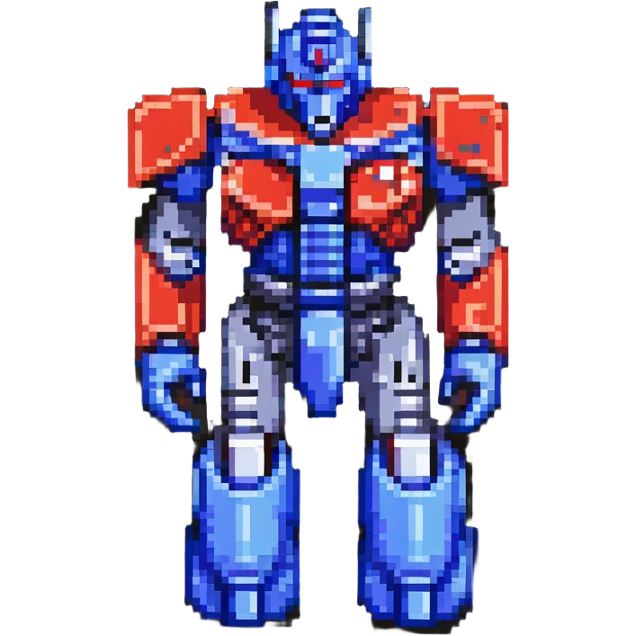 Optimus Prime pixel art robot, blocky shapes, classic color scheme emoji
