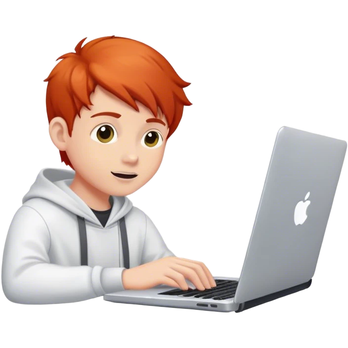 Redhead college programmer boy using his laptop emoji