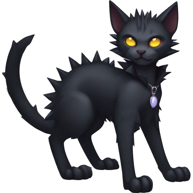 cool edgy fantasy dark-shadow-themed animal vampiric cat hybrid Fakemon  with a spiky collar full body emoji
