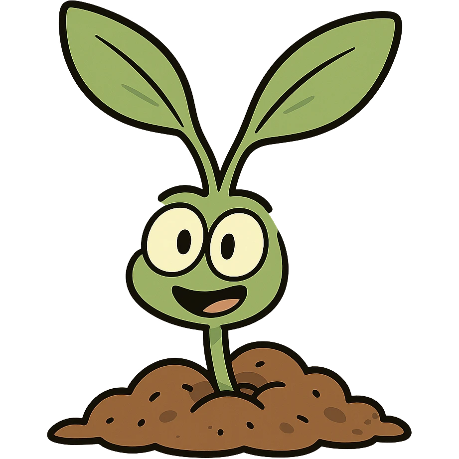cartoon style illustration of a plant sprout just emerging from the soil, simple and clear emoji