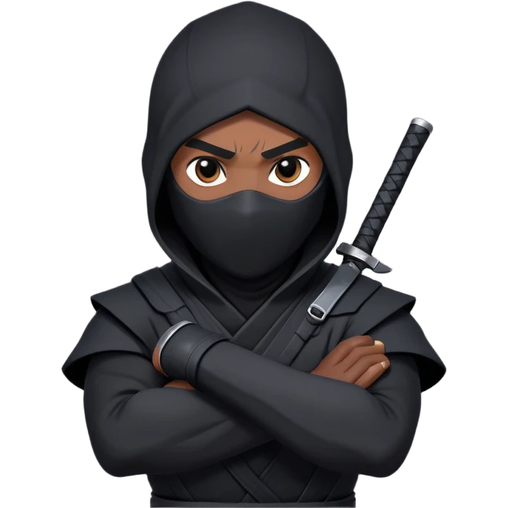 clash-of-clans-aesthetic_-cinematic-mysterious-male-ninja-portrait-emoji, rendered in a flat, vector-style with minimal shading and bold, simplified shapes, his arm is stretched out  with a head slightly turned revealing intense, focused eyes. the ninja has his arm out and perched on top of his forearm is  a black crow emoji